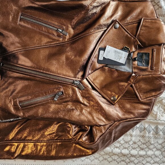 Beautiful gold leather bomber jacket - Picture 1 of 3